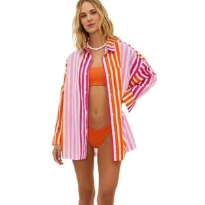NWOT | Beach Riot Alexa Top Cover-Up | Pink and Orange Striped | Size S/M